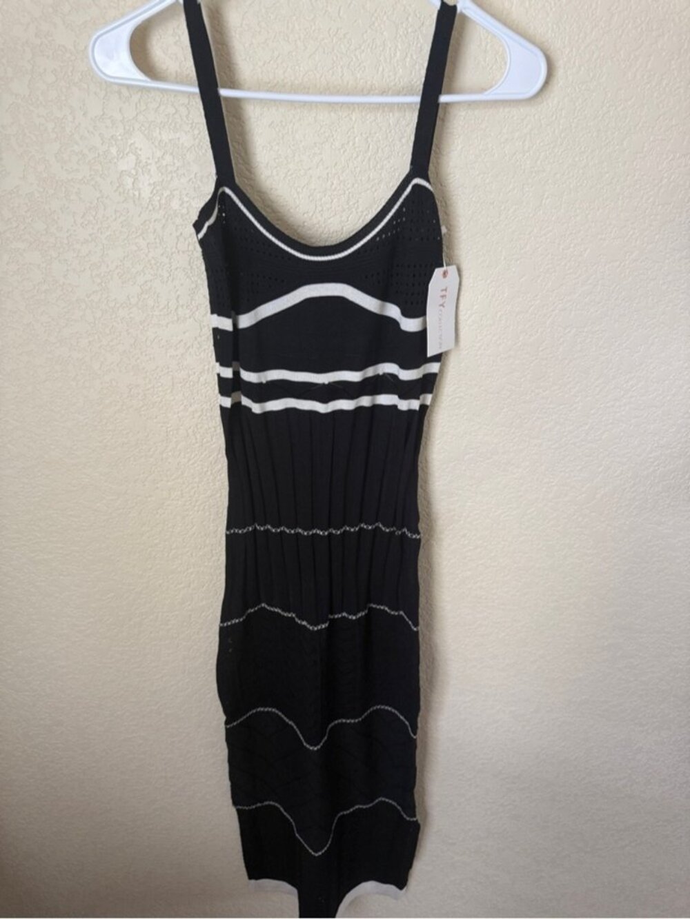 Black & White Striped Knit Midi Dress